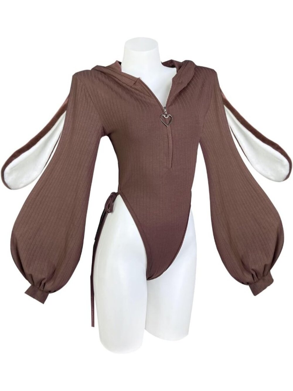 Women's Brown Knitted Lingerie Cosplay Costumes Bunny Outfits Bodysuit Tops